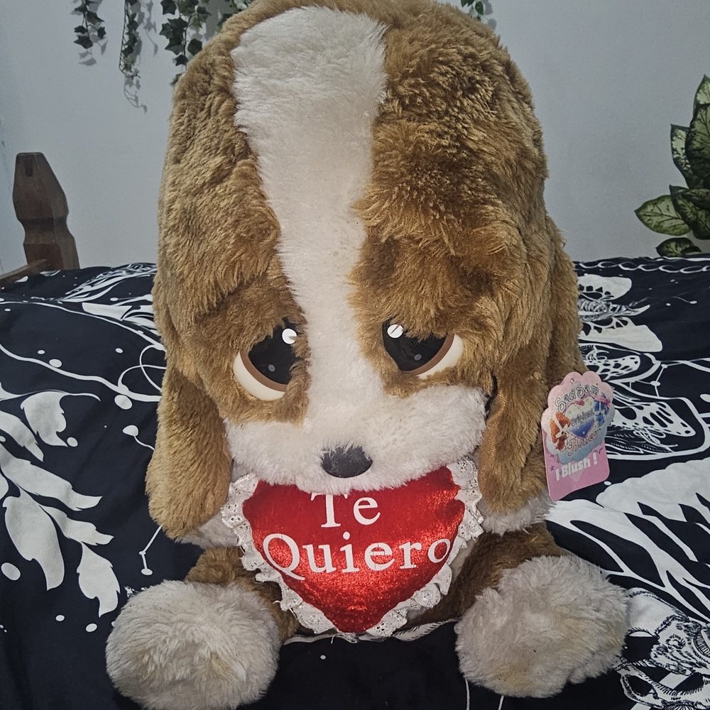 Vintage 16" Sad Sam Plush Toy with Red Heart